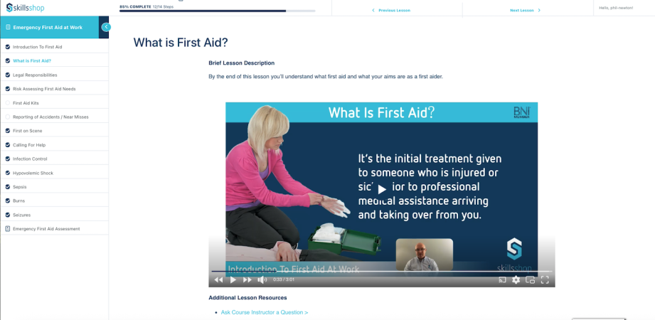 Lessons can include video, text, downloads, external links, and more — all in one place