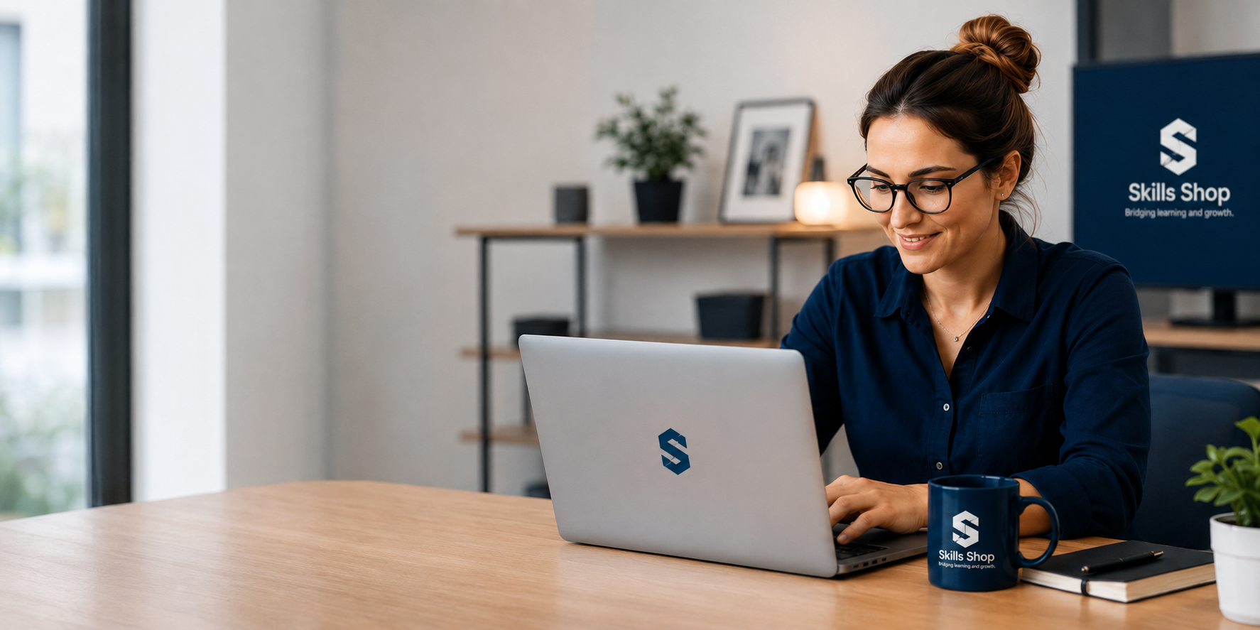 Shows a business owner using our online course creation service to check their elearning course.